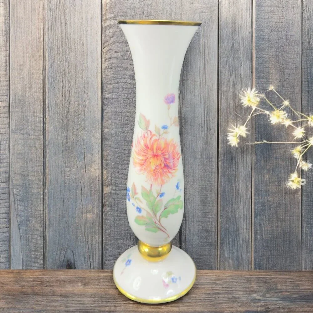 Vintage Lindner Kueps Bavaria Floral Vase Vessel Hand Painted German Porcelain